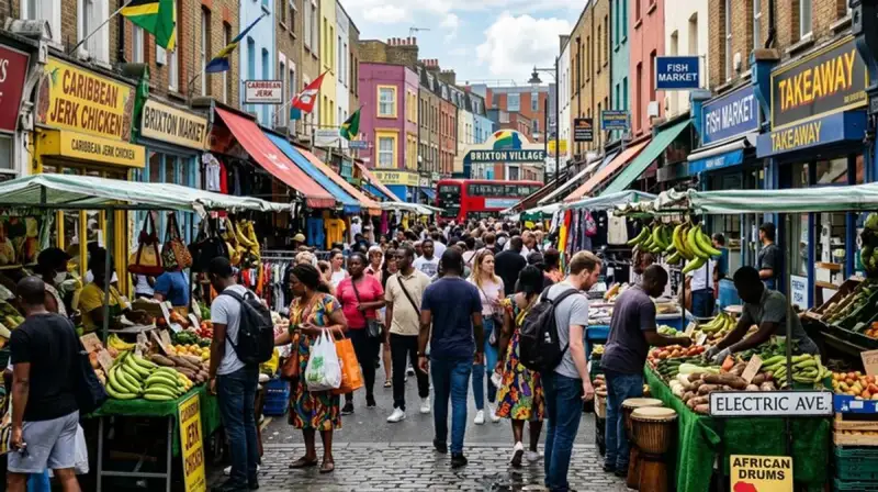 Brixton Market street scene in South London